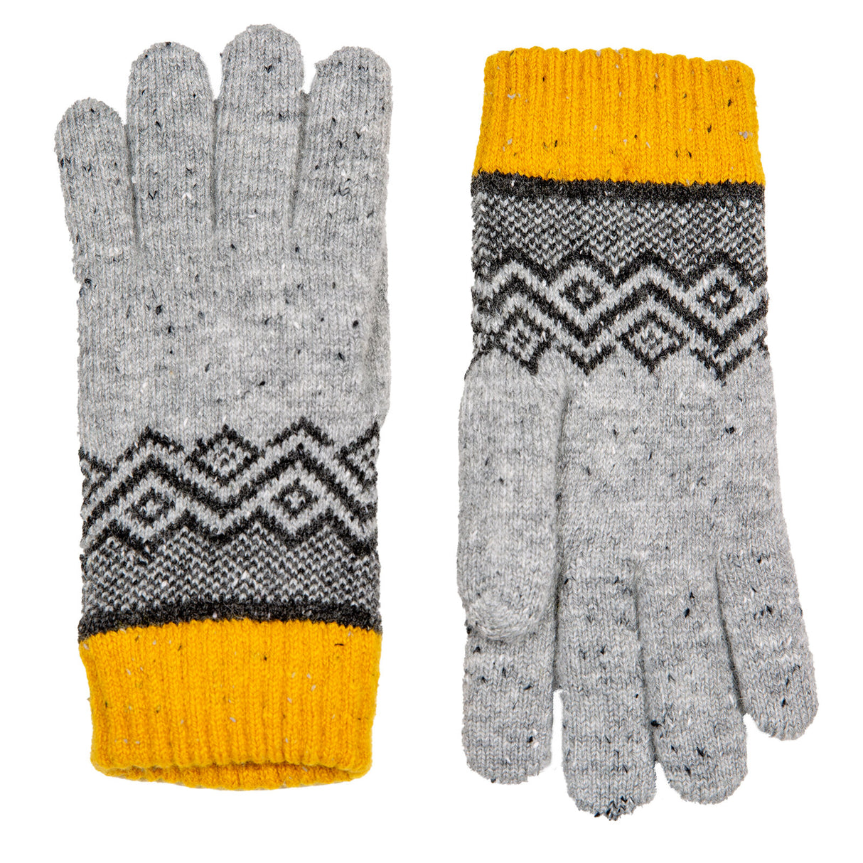 Dents Women’s Knitted Gloves with Geometric Pattern - Grey