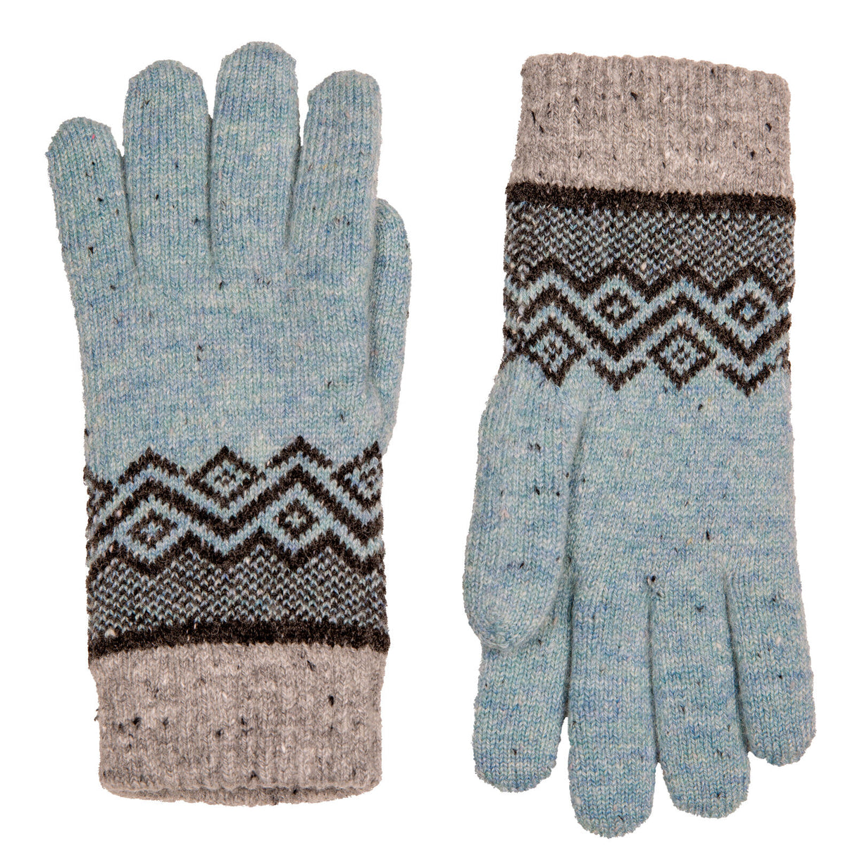 Dents Women’s Knitted Gloves with Geometric Pattern - Grey/Brown