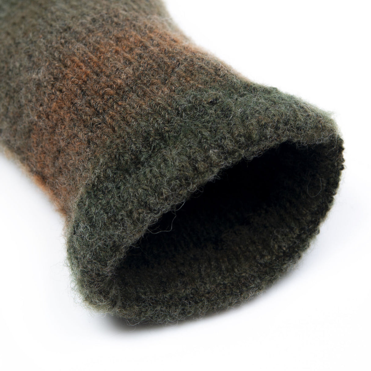 Dents Womens Long Below-Elbow Ribbed Wool Knit Wrist Warmers - Moss (Ombre Pattern)