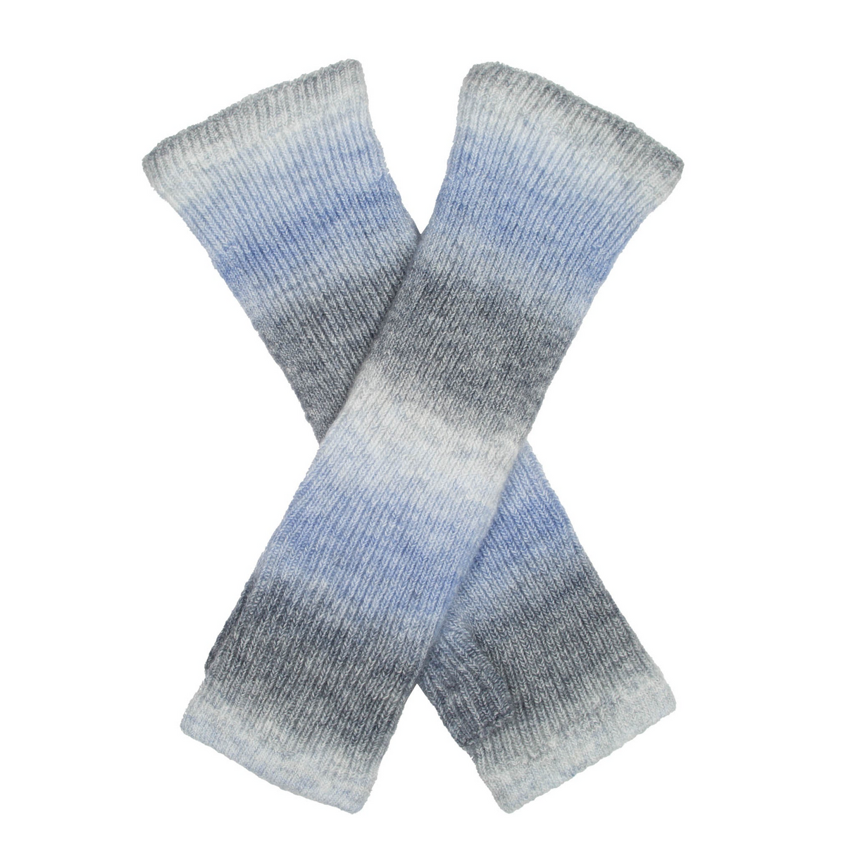 Dents Womens Long Below-Elbow Ribbed Wool Knit Wrist Warmers - Pale Blue (Ombre Pattern)