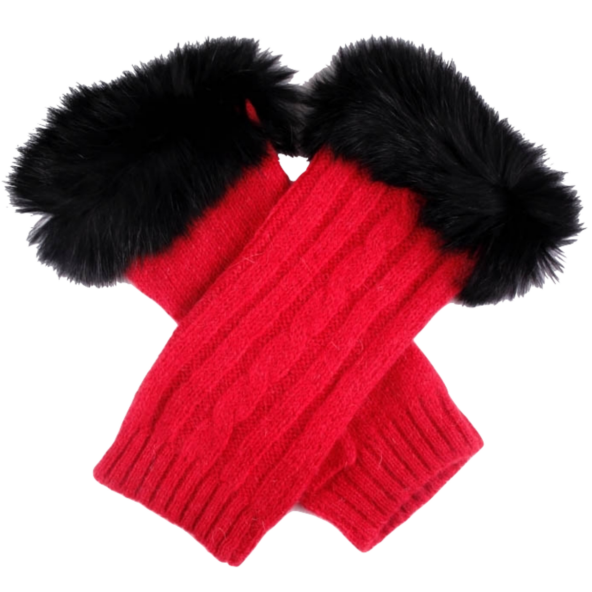 Dents Womens Lambswool Angora Cable Knit Wrist Arm Warmers With Fur Cuff