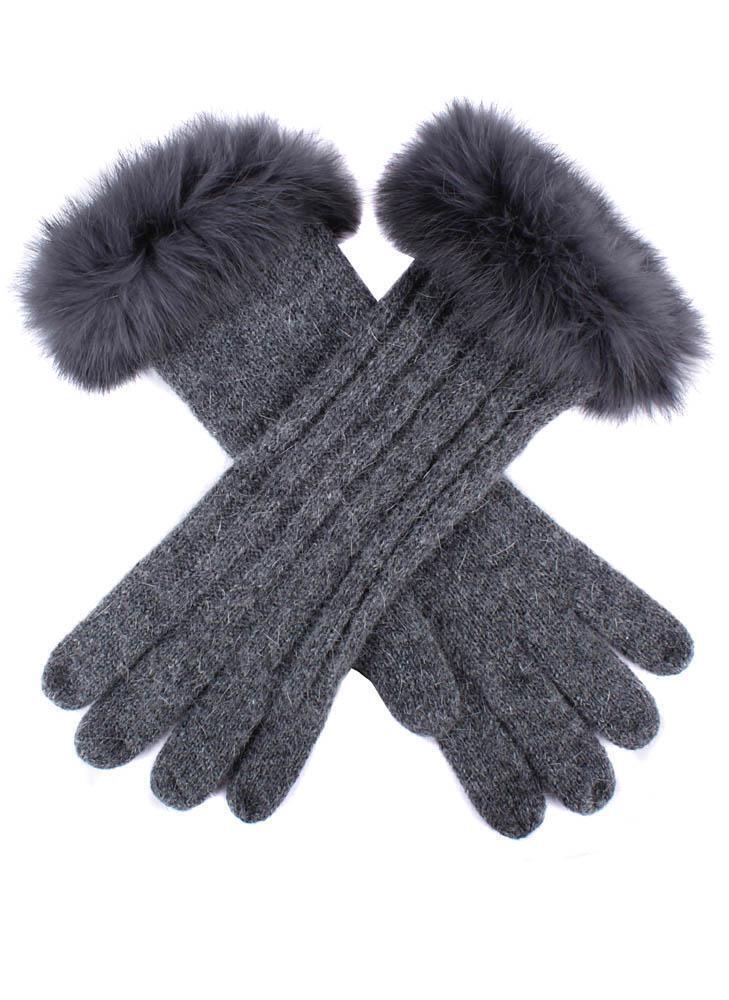 Dents Womens Cable Knit Gloves with Fur Cuffs - Charcoal - One Size