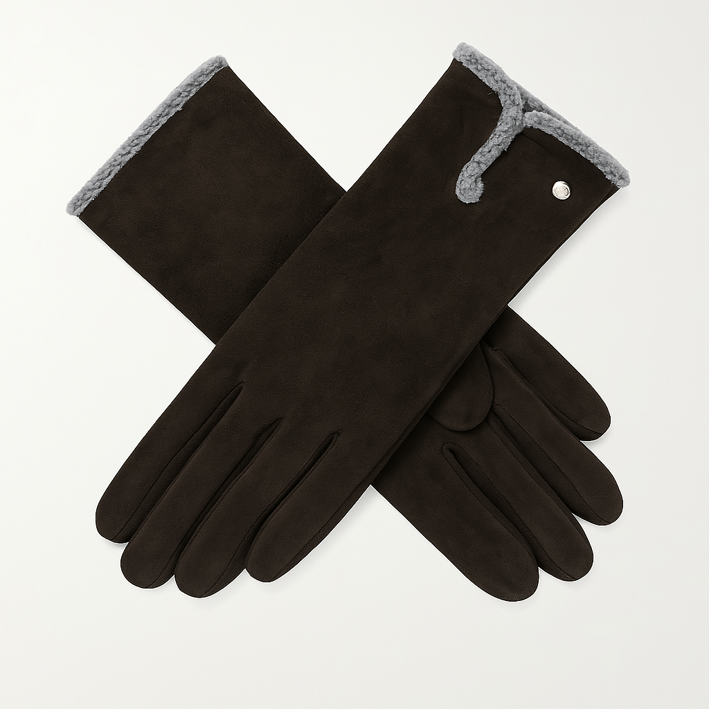 Dents Womens Soft Feel Touchscreen Gloves with Faux Fur and Button Trim - Black