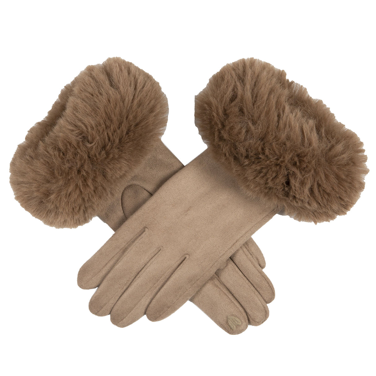 Dents Women's Touchscreen Velour-Lined Faux Suede Gloves with Faux Fur Cuffs - Brown