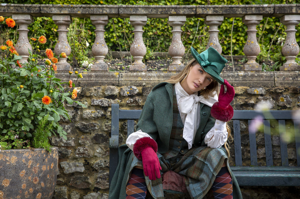 Dents Women's Touchscreen Velour-Lined Faux Suede Gloves with Faux Fur Cuffs - Red