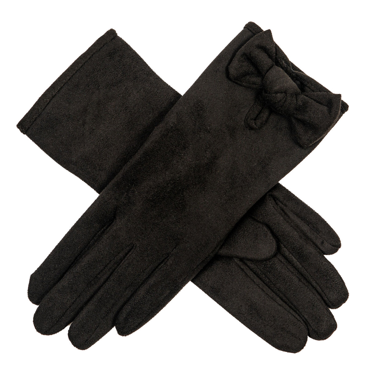 Dents Women’s Velour-Lined Faux Suede Gloves with Trim and Bow - Black