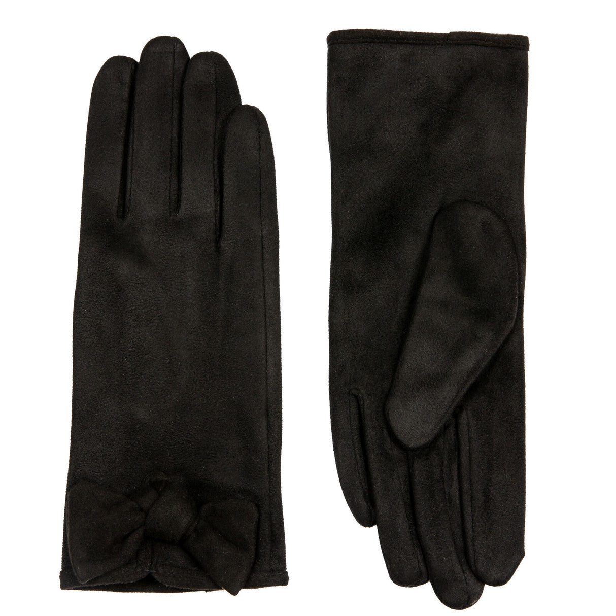 Dents Women’s Velour-Lined Faux Suede Gloves with Trim and Bow - Black