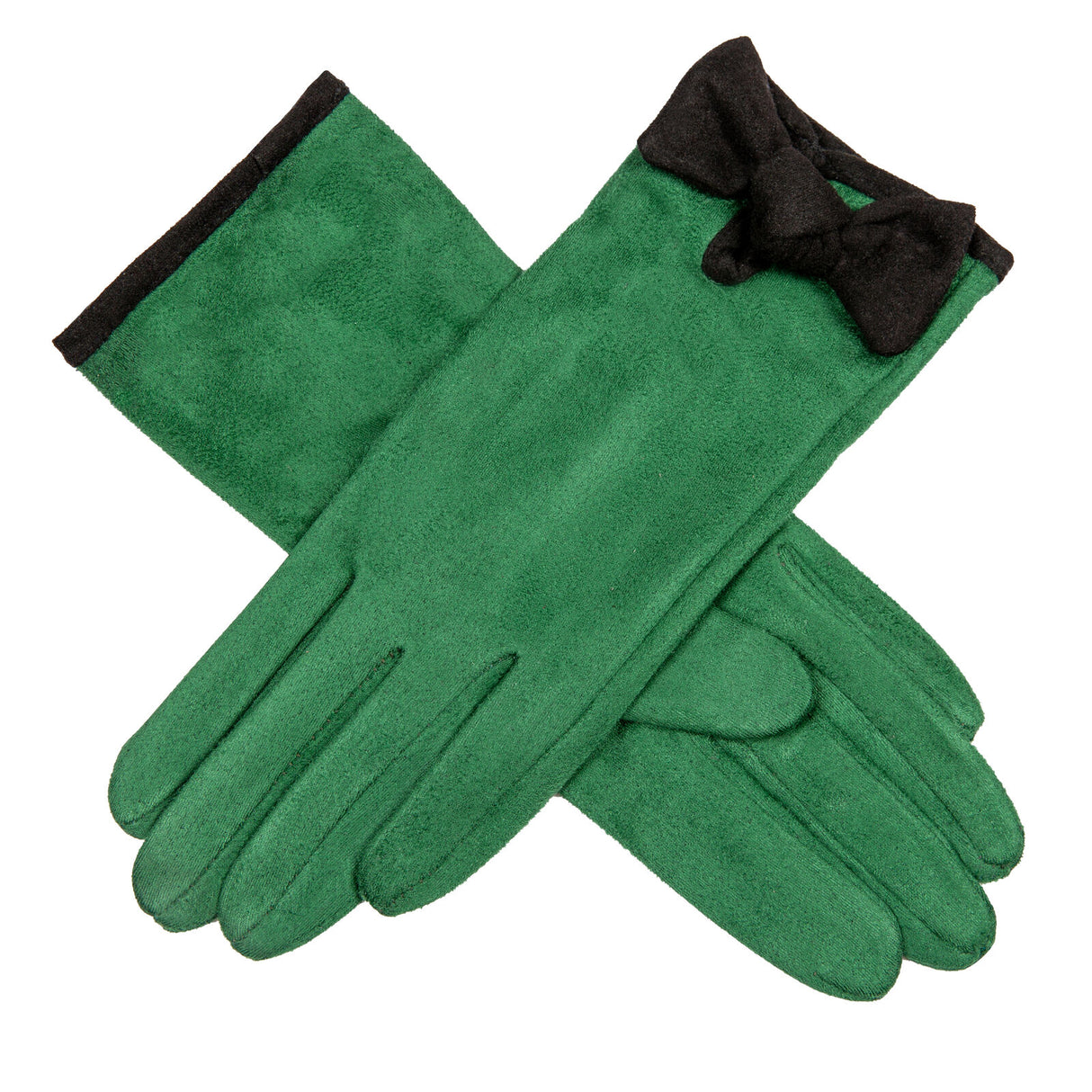 Dents Women’s Velour-Lined Faux Suede Gloves with Trim and Bow - Green