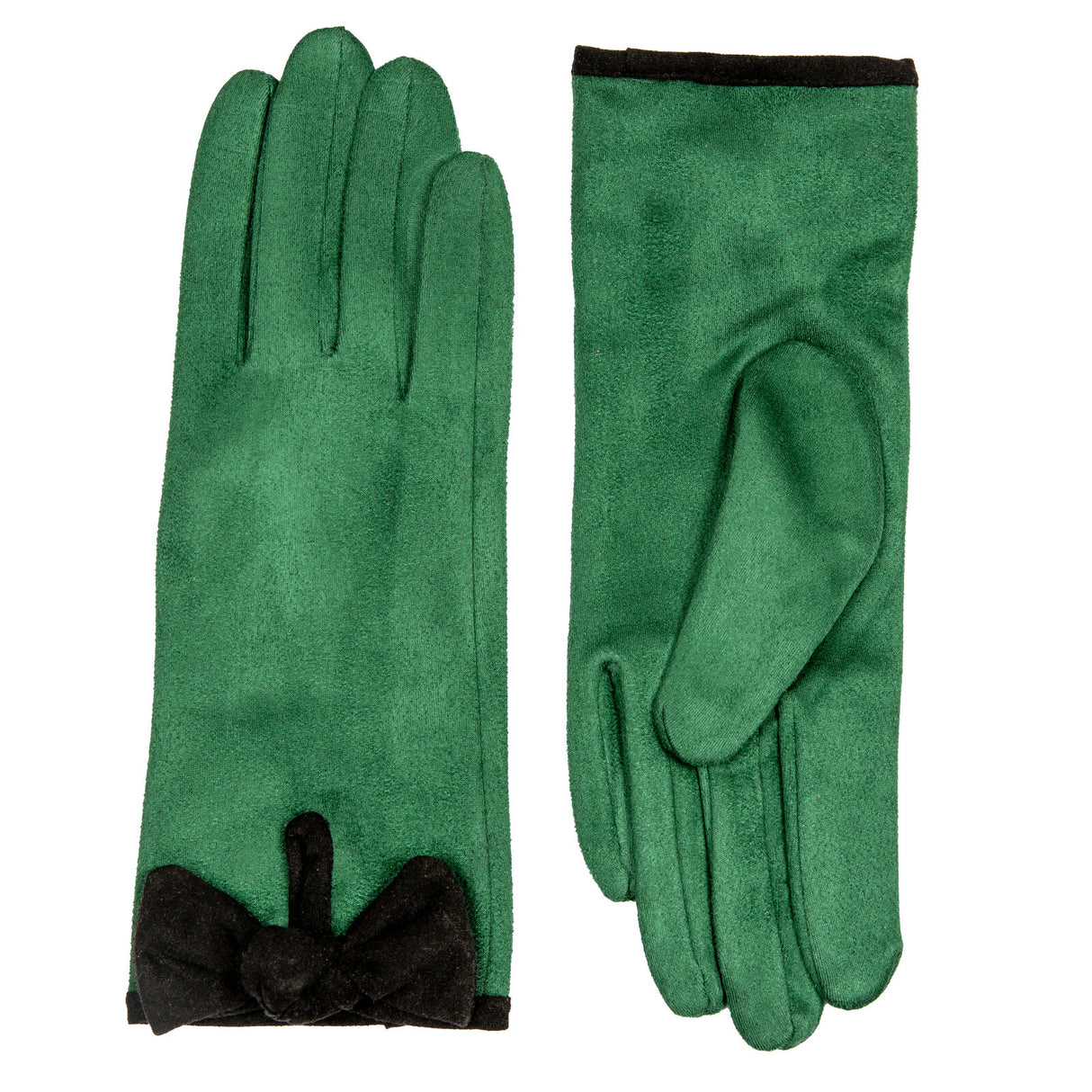Dents Women’s Velour-Lined Faux Suede Gloves with Trim and Bow - Green