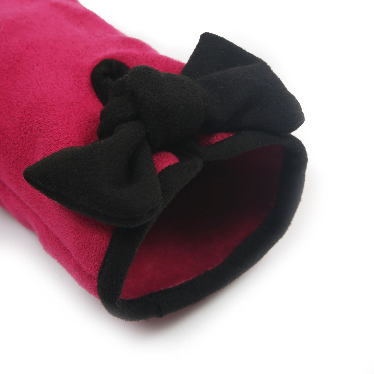 Dents Women’s Velour-Lined Faux Suede Gloves with Trim and Bow - Pink