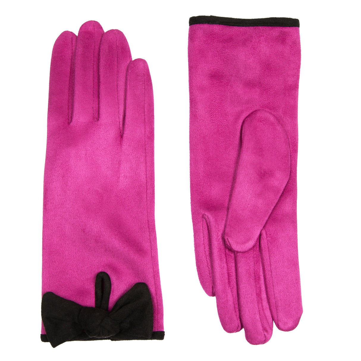 Dents Women’s Velour-Lined Faux Suede Gloves with Trim and Bow - Pink