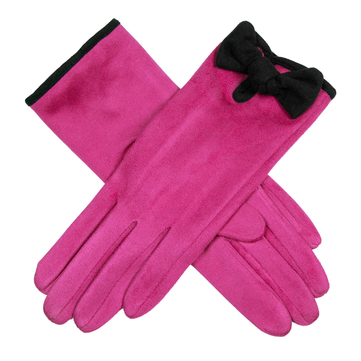 Dents Women’s Velour-Lined Faux Suede Gloves with Trim and Bow - Pink