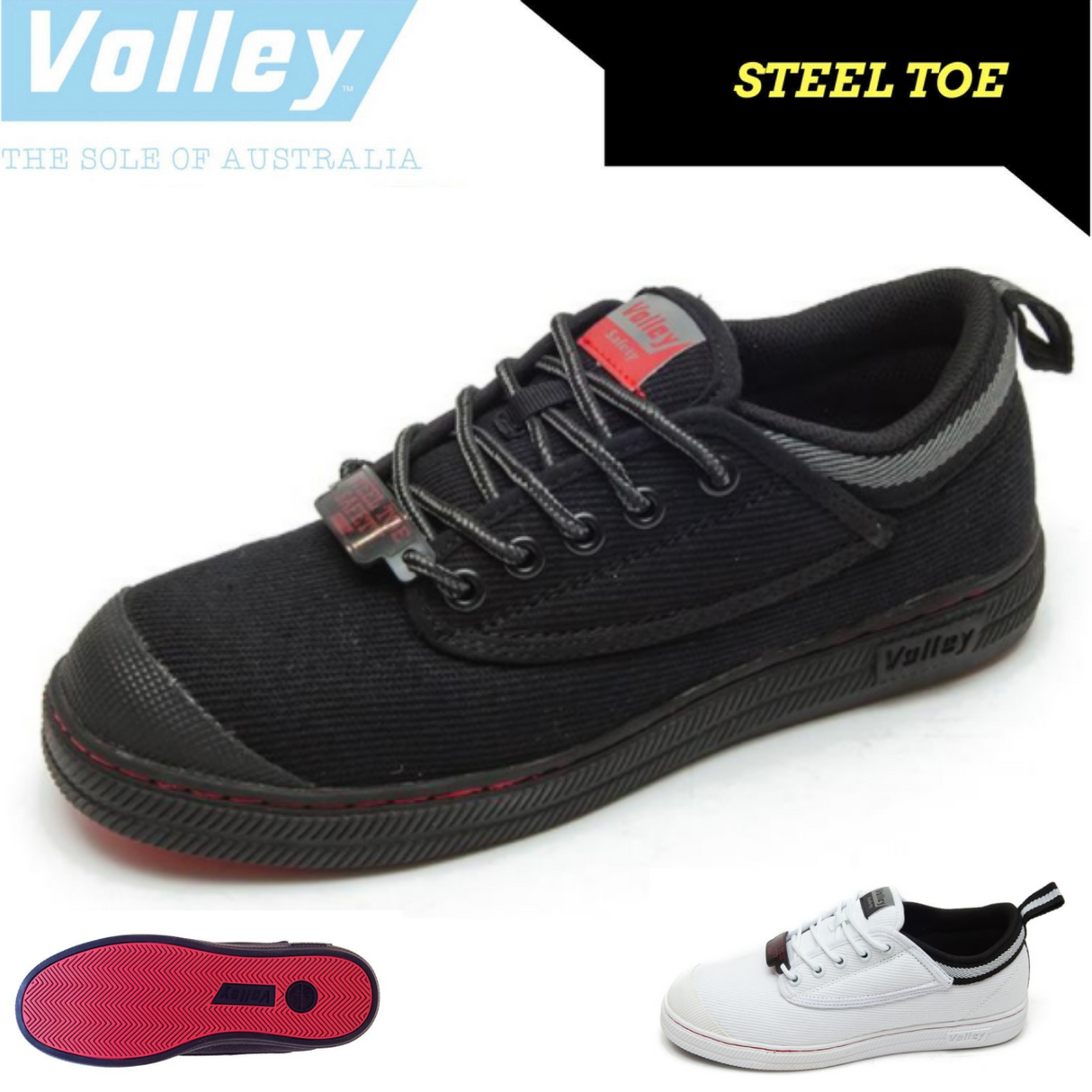 Dunlop Volleys Steel Cap Mens Shoes - Original Safety Sneakers For Tradies - Black/Grey