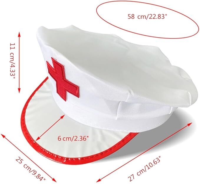NURSE HAT Doctor Fancy Halloween Party Costume Accessory Cap - White/Red