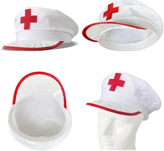 NURSE HAT Doctor Fancy Halloween Party Costume Accessory Cap - White/Red
