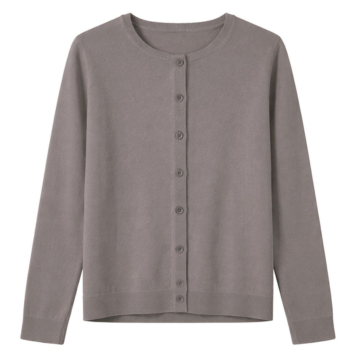 idyl Womens Cashmere Wool Fine Knit Button Cardigan - Taupe (Regular Length Sweater)