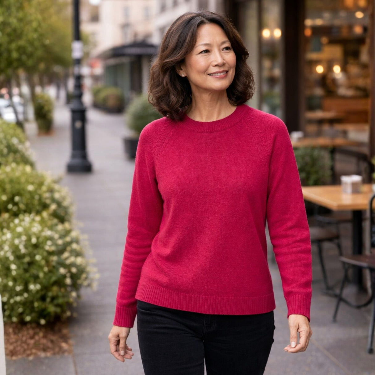 idyl Womens Cashmere Wool Funnel Neck Jumper - Red (Chunky Knit Pullover Sweater)