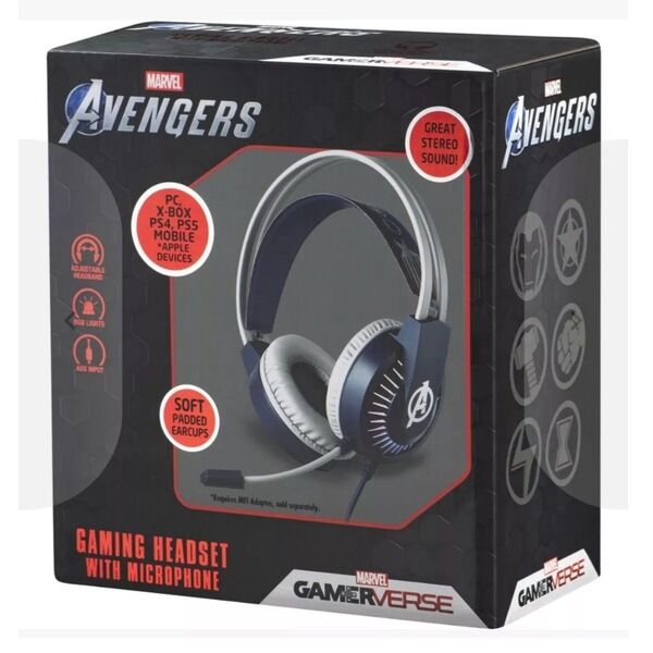 Marvel Avengers Gaming Headset Mic RGB AUX 3.5mm For PC PS4 PS5 Xbox Mobile 2m Cable