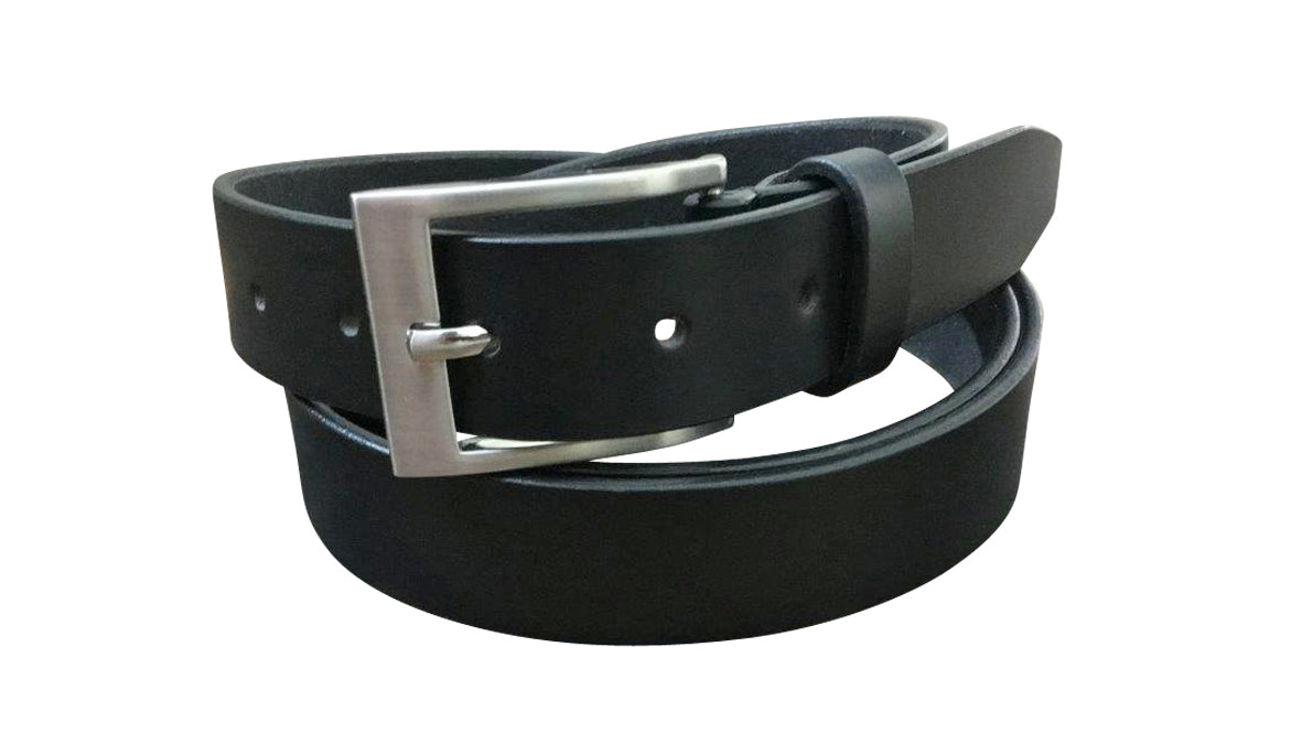 Jacaru 6011 Mens Leather Belt 40mm - Black (Silver Buckle & Gift Tin)