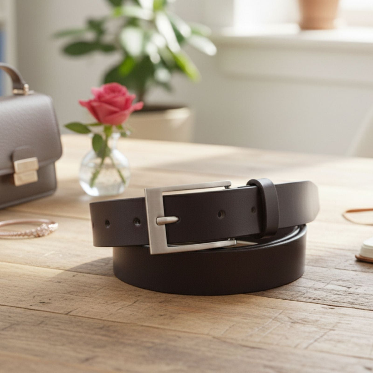 Jacaru 6012 Womens Leather Belt 30mm - Brown (Silver Buckle & Gift Tin)