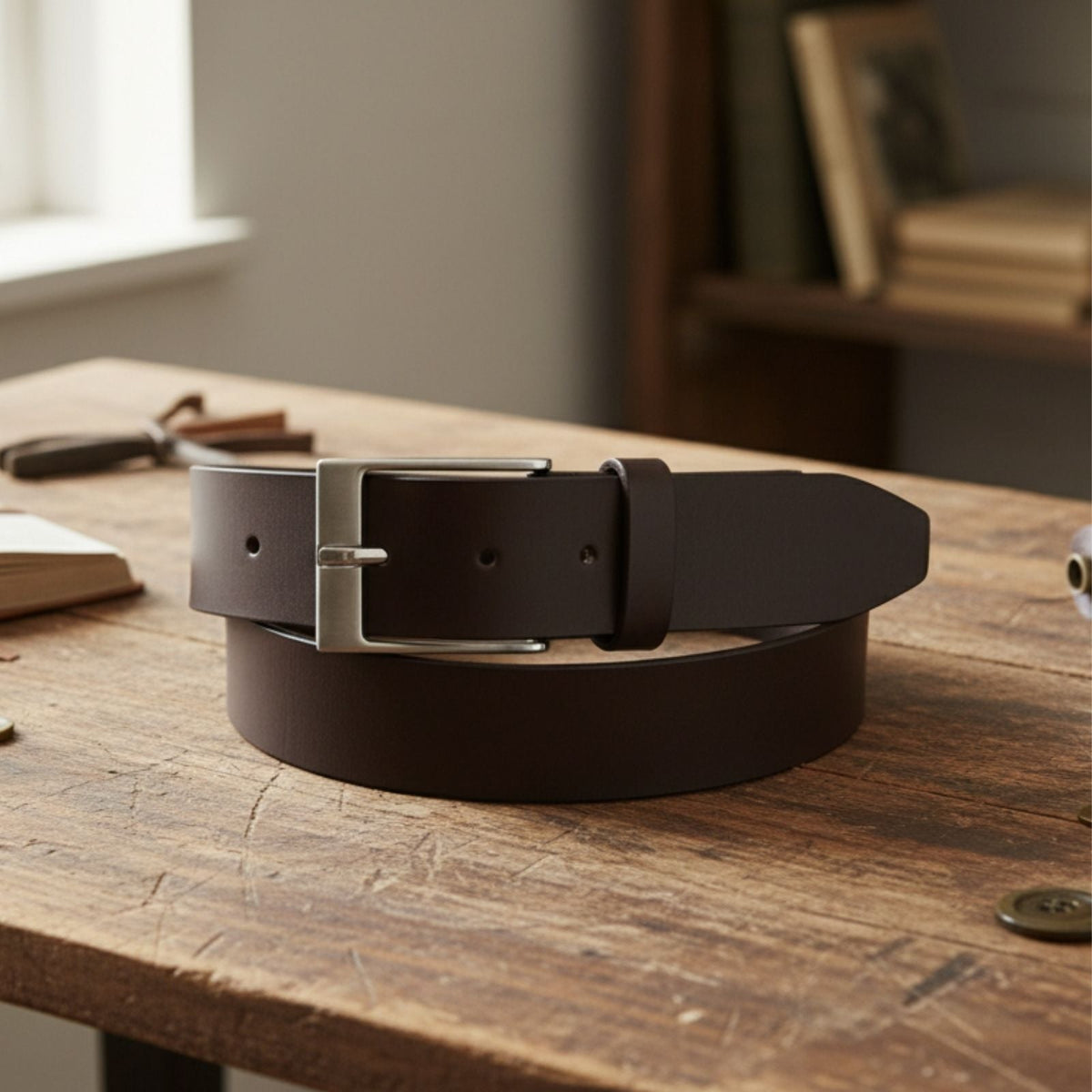 Jacaru 6013 Mens Leather Belt 40mm - Brown (Silver Buckle & Gift Tin)
