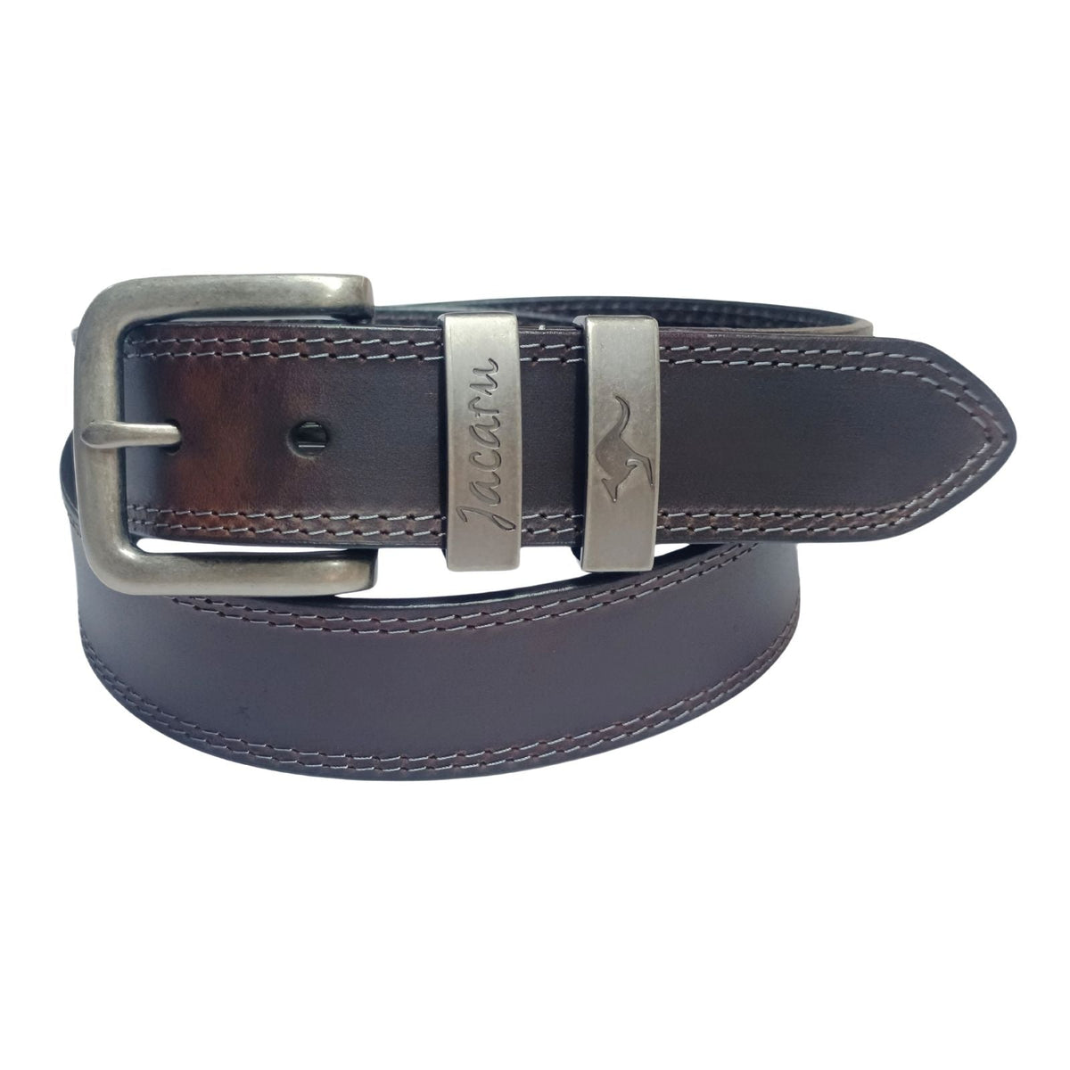 Jacaru 6017 Casual Leather Jeans Belt 38mm - Distressed Brown (Cross Grain & Silver Buckle)