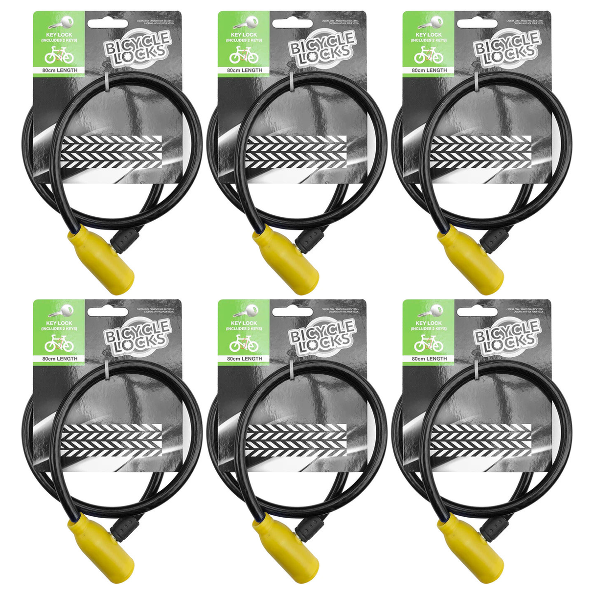 6x 80cm Bicycle Lock with Keys Bulk Pack (Bike & Scooter)