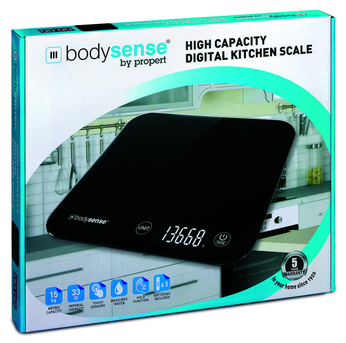 BodySense 15kg High Capacity Digital Kitchen Scale Electronic Weight Balance