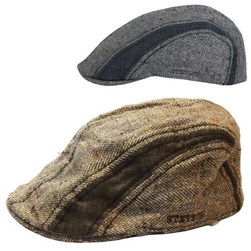 Stetson Mens Manatee Hat Flat Cap Ivy Golf Herringbone Wool Silk Linen - Grey