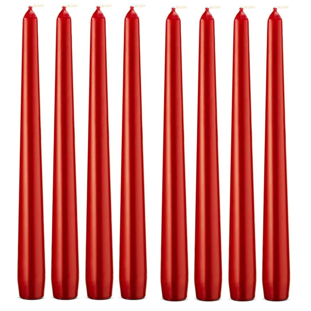48x Tapered Dinner Candles Unscented Taper Wedding Candle 25cm in Metallic Red