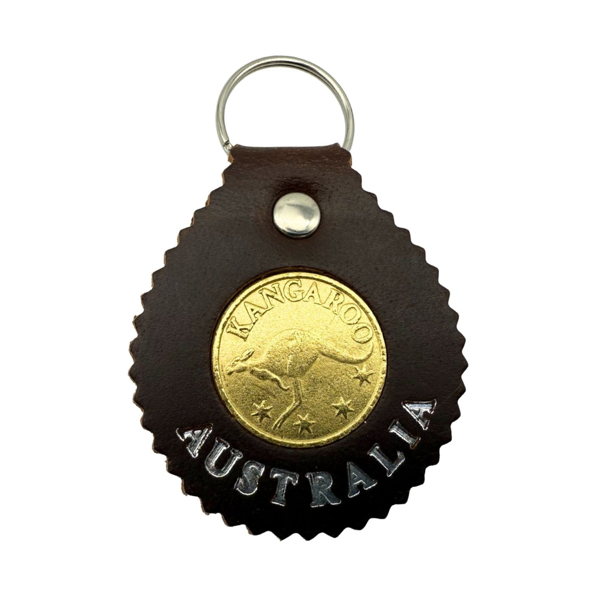 Jacaru 6401 Round Leather Keyring with Kangaroo Coin - 5.5cm (Made in Australia)