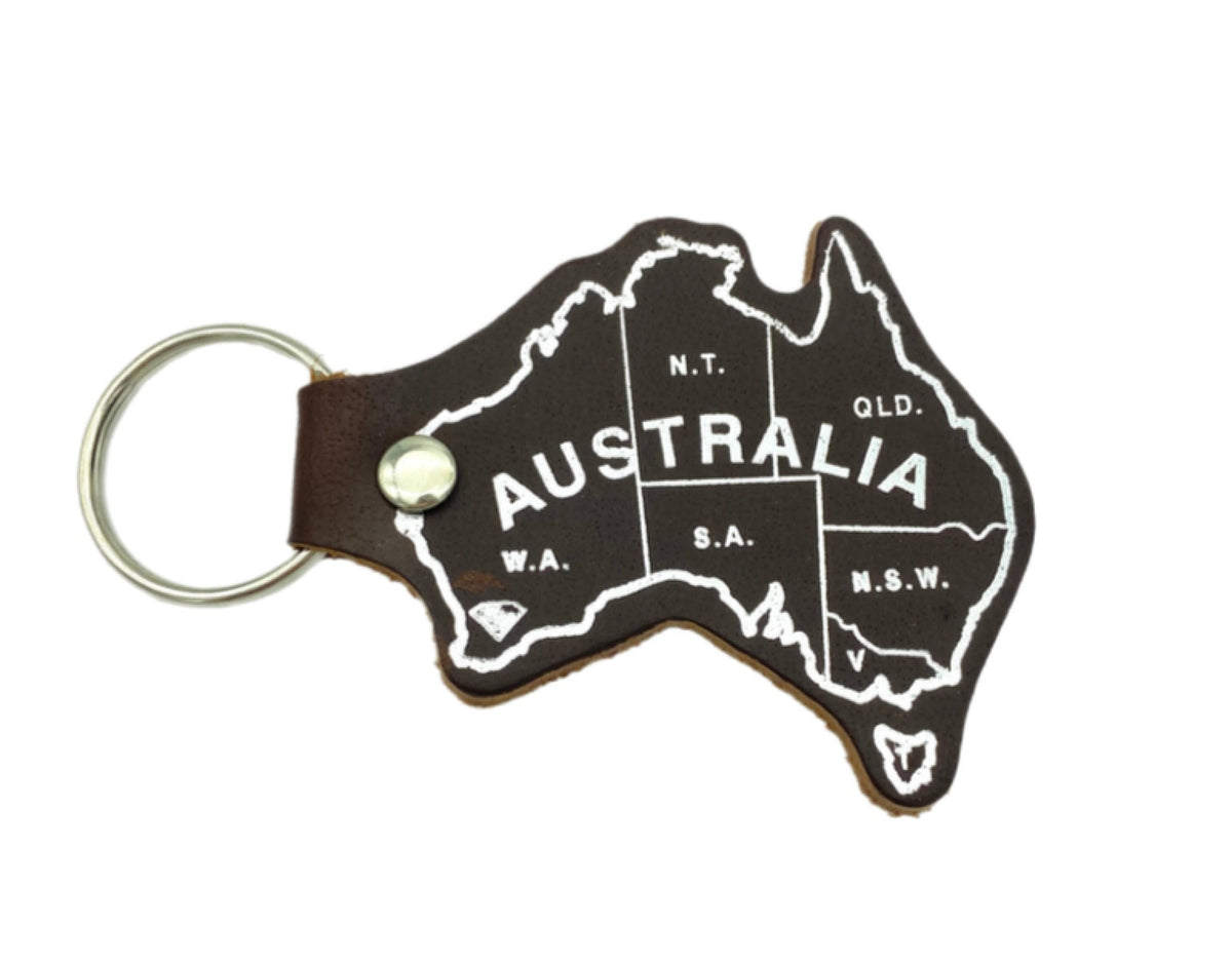 Jacaru 6406 Australia Map Leather Keyring - Gold Printed States (Made in Australia)