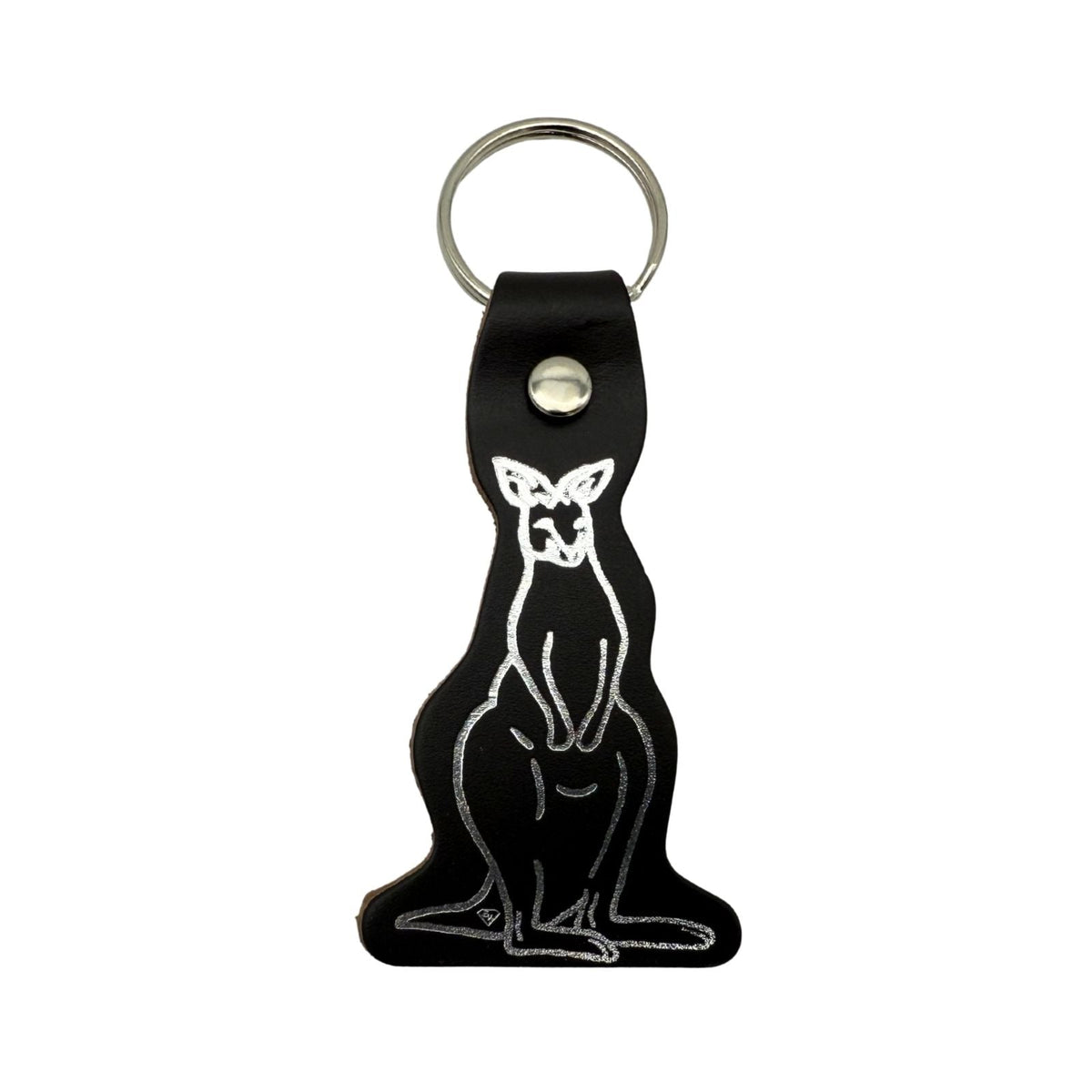 Jacaru 6408 Kangaroo Shape Printed Leather Keyring - Brown (Made in Australia)