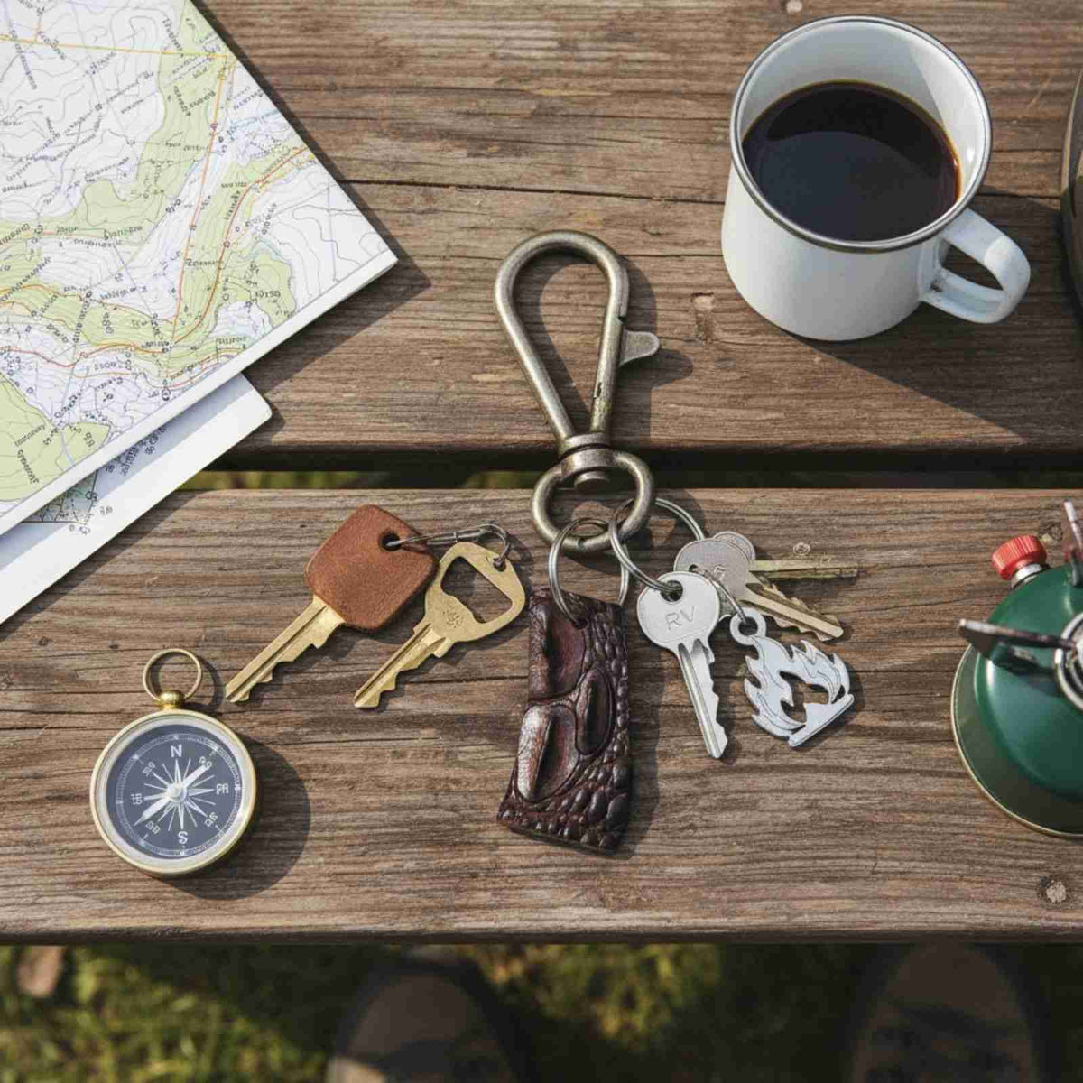 Jacaru 6412 Crocodile Leather Keyring - Brown (Genuine Australian Crocodile Backstrap Made in Australia)