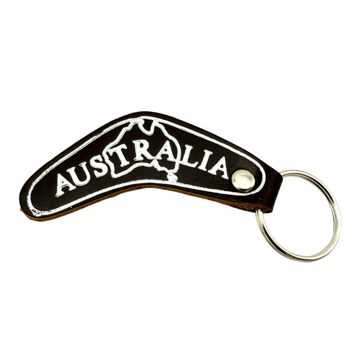 Jacaru 6418 Boomerang Leather Keyring - Brown (Made in Australia)