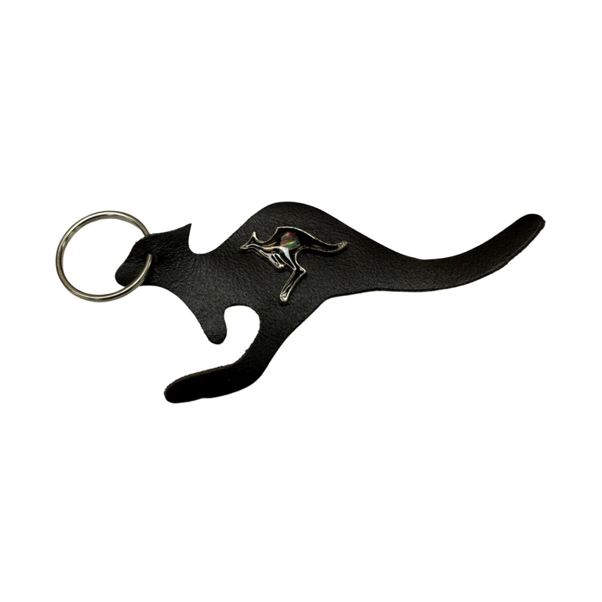 Jacaru 6419 Kangaroo Leather Keyring with Opal - Silver Plated Kangaroo (Made in Australia)