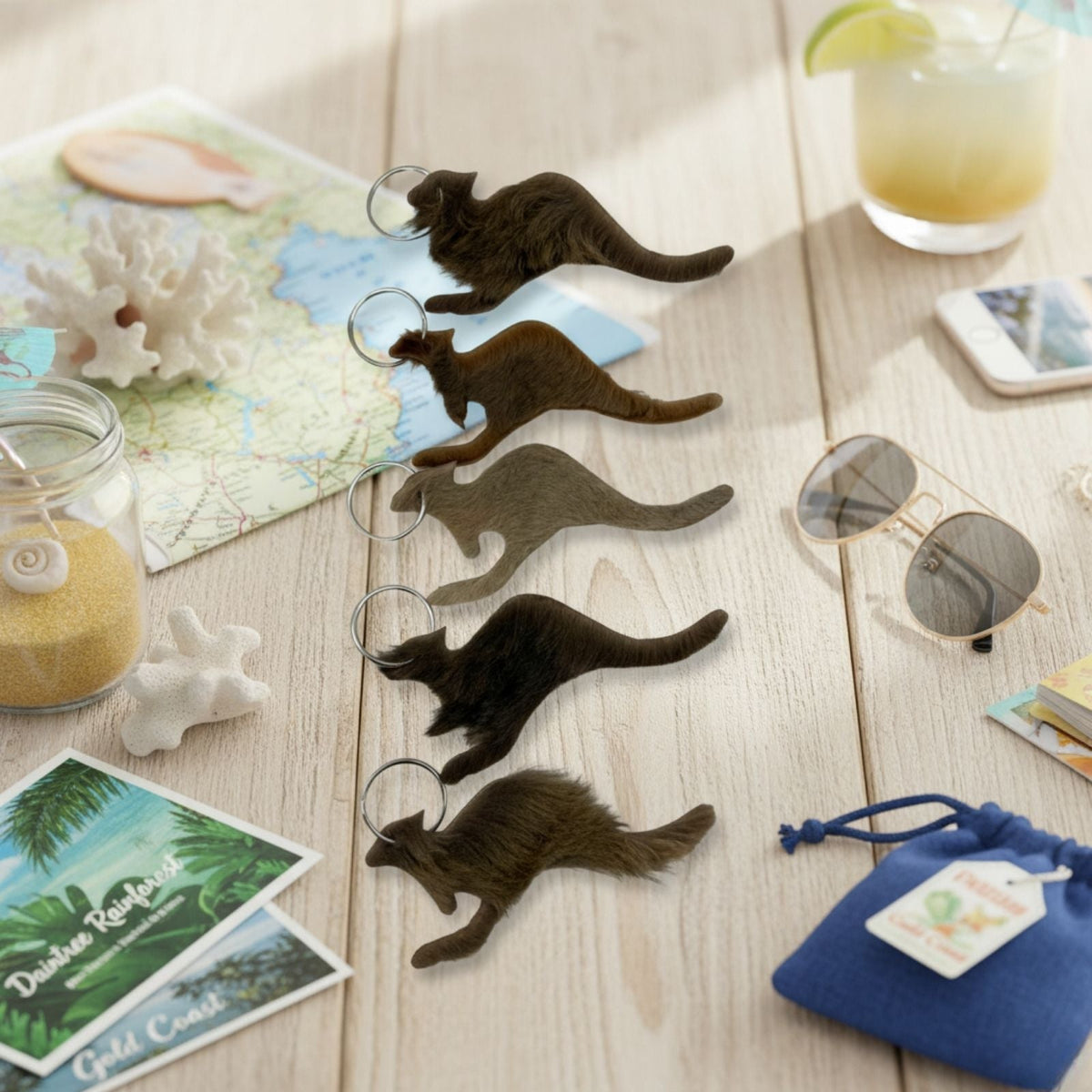 Jacaru 6509M Kangaroo Fur Keyrings - 5 Pack (Mixed Shades Made in Australia)