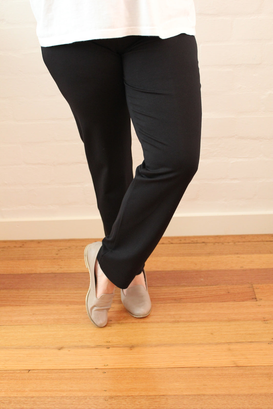 Women's Ponte Pants Straight Leg Stretch Elastic Waist Knit Warm Winter Ladies - Black