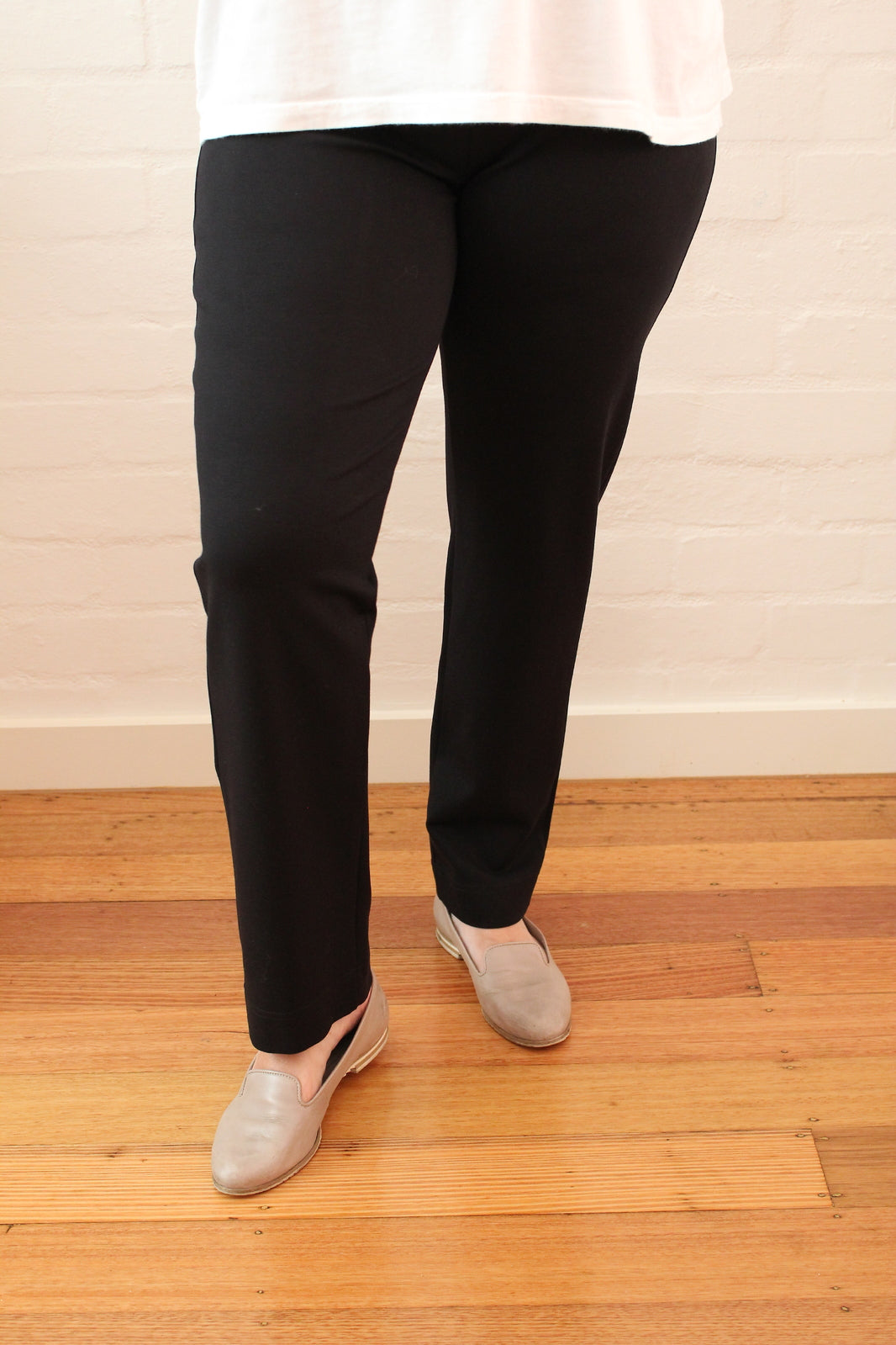 Women's Ponte Pants Straight Leg Stretch Elastic Waist Knit Warm Winter Ladies - Black