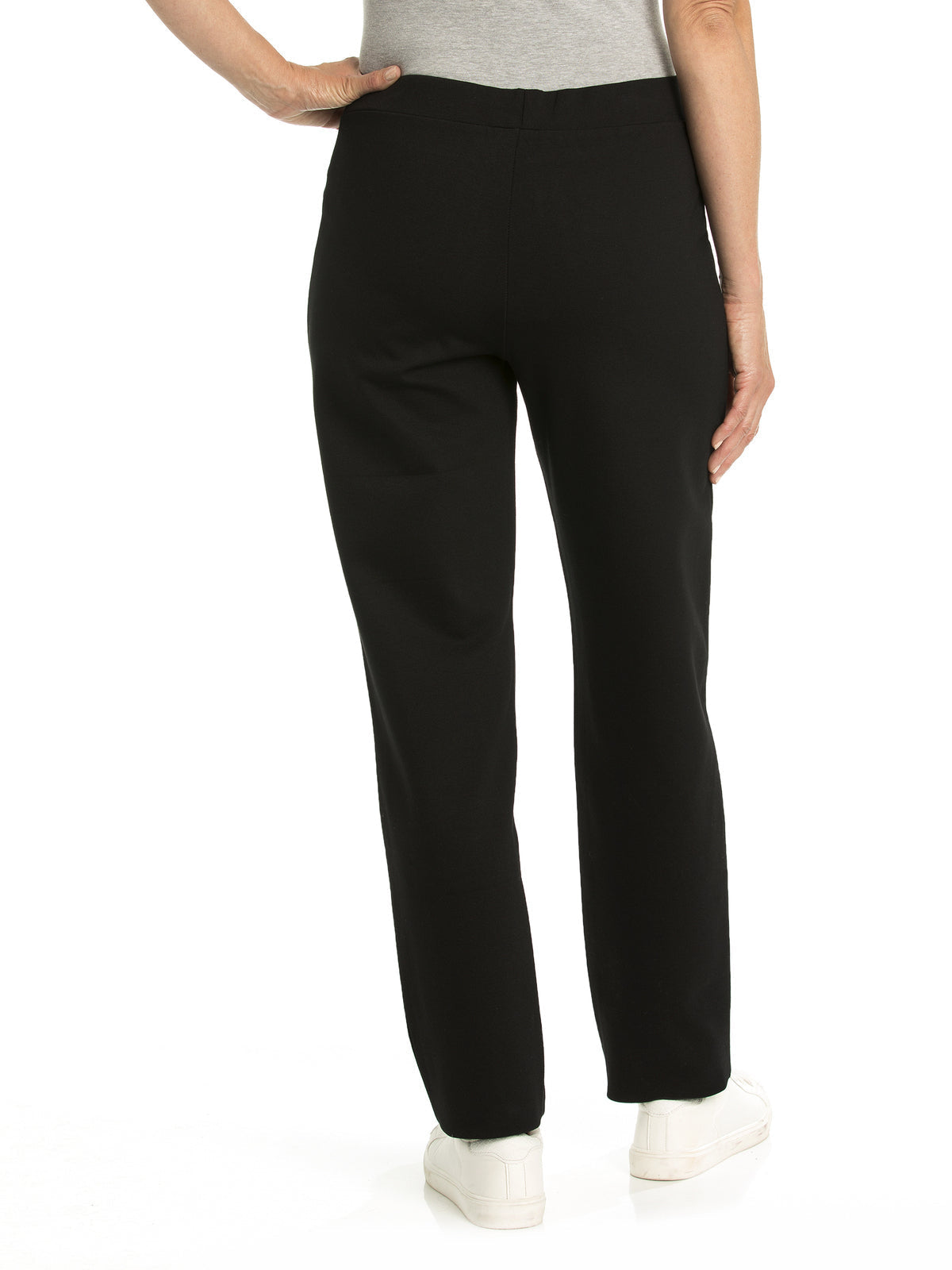 Women's Ponte Pants Straight Leg Stretch Elastic Waist Knit Warm Winter Ladies - Black