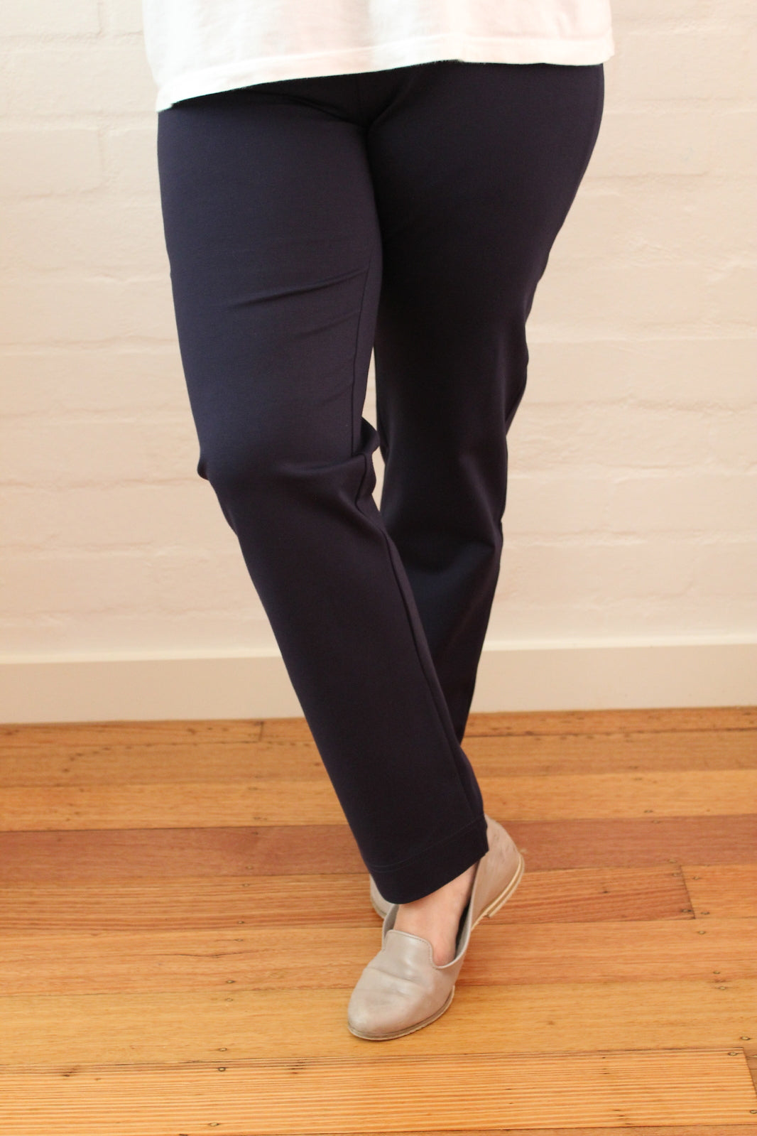 Women's Ponte Pants Straight Leg Stretch Elastic Waist Knit Warm Winter Ladies - Navy