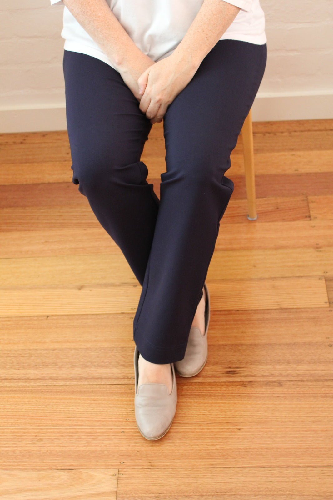 Women's Ponte Pants Straight Leg Stretch Elastic Waist Knit Warm Winter Ladies - Navy