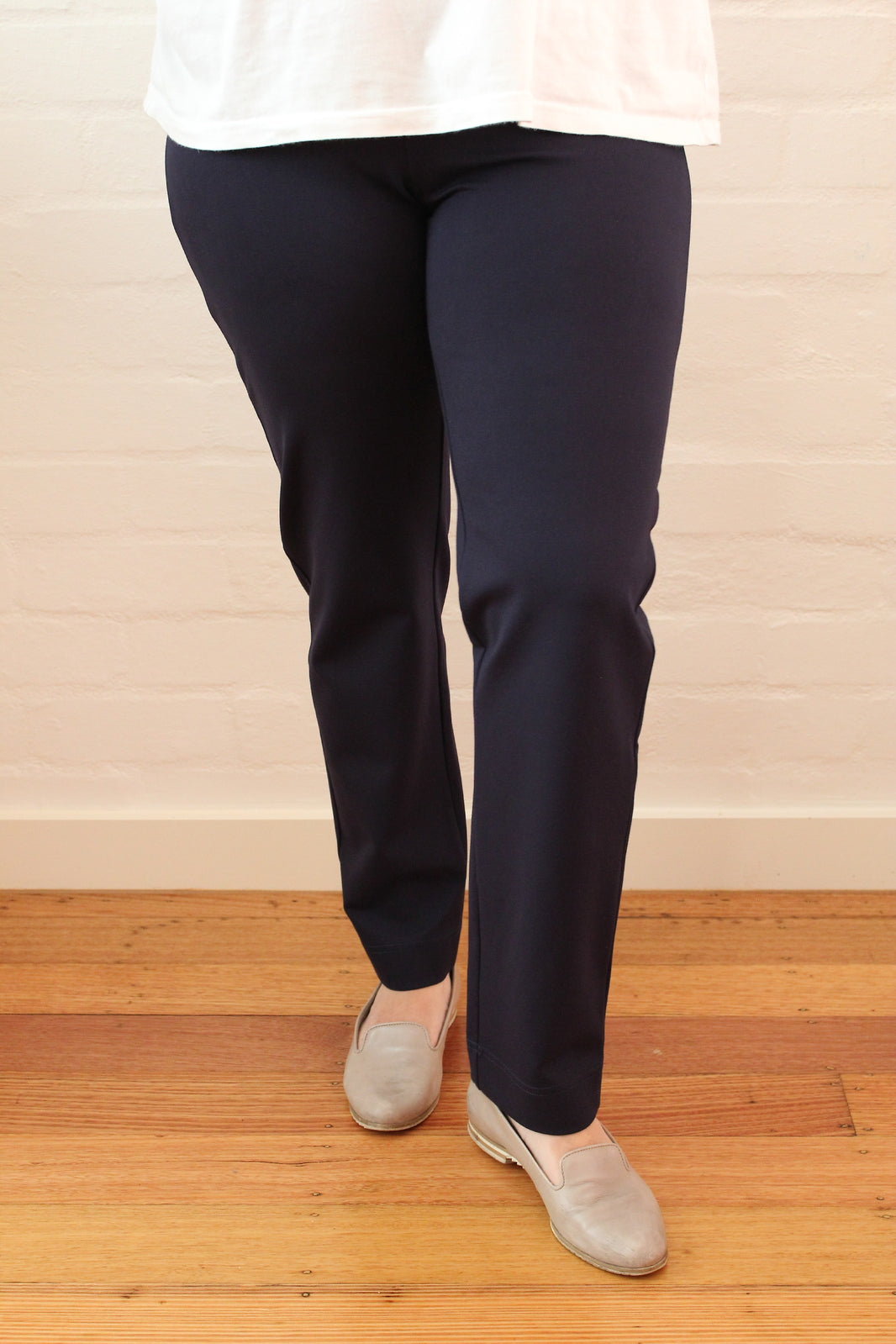 Women's Ponte Pants Straight Leg Stretch Elastic Waist Knit Warm Winter Ladies - Navy