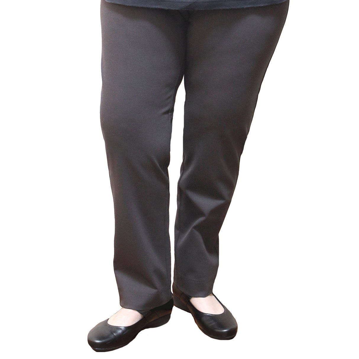 Womens Straight Leg Bengaline Pull On Stretch Work Pants Ladies Bottoms Ponte - Charcoal - Large (14-16)