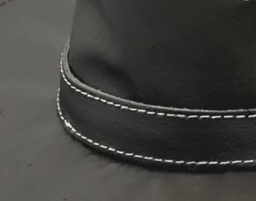 Jacaru 6538 Plain Leather Hatband - White Decorative Stitching (Adjustable 75-80cm)