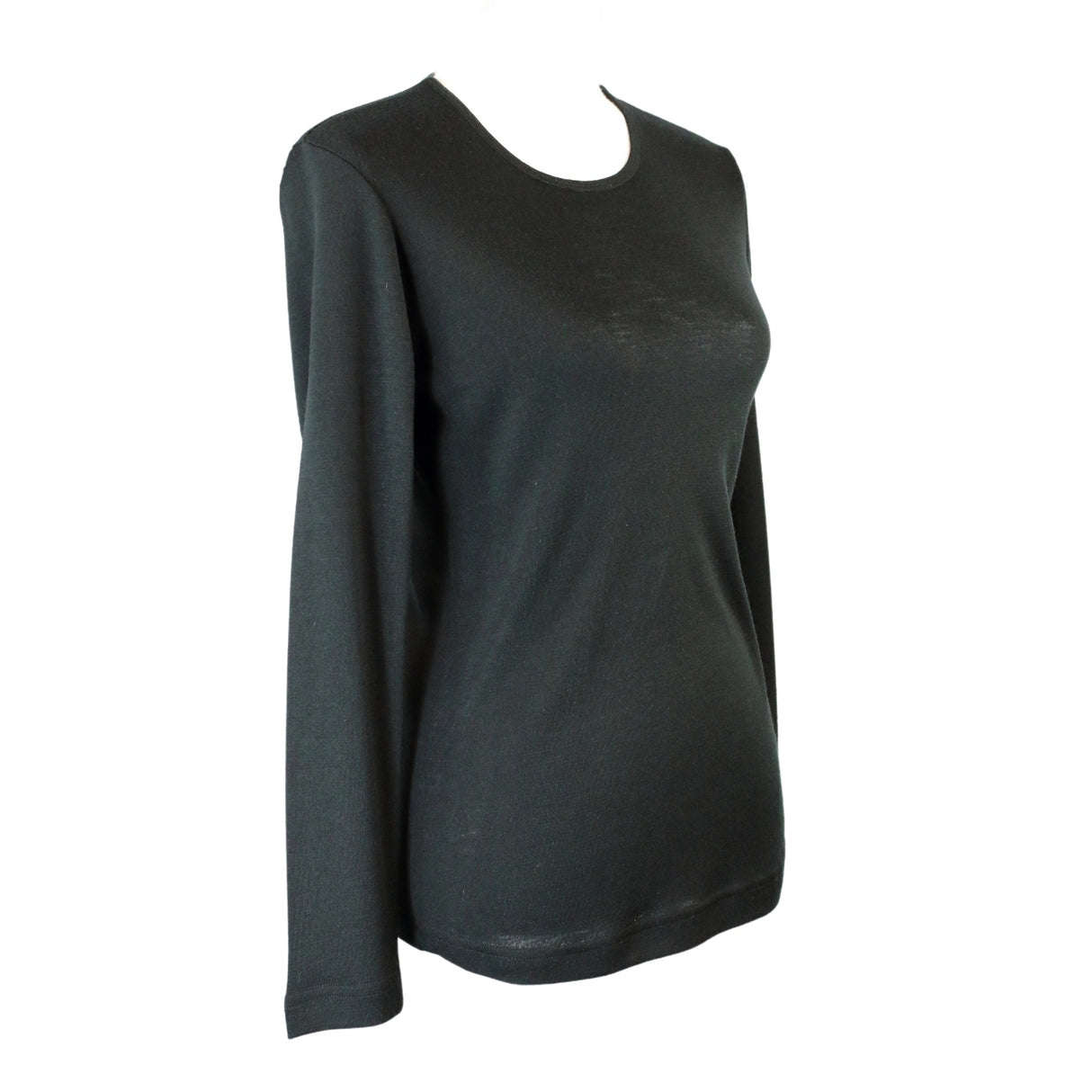 idyl Womens Pure Wool Long Sleeve Top - Black - Knit Base Layer (Made in Australia)