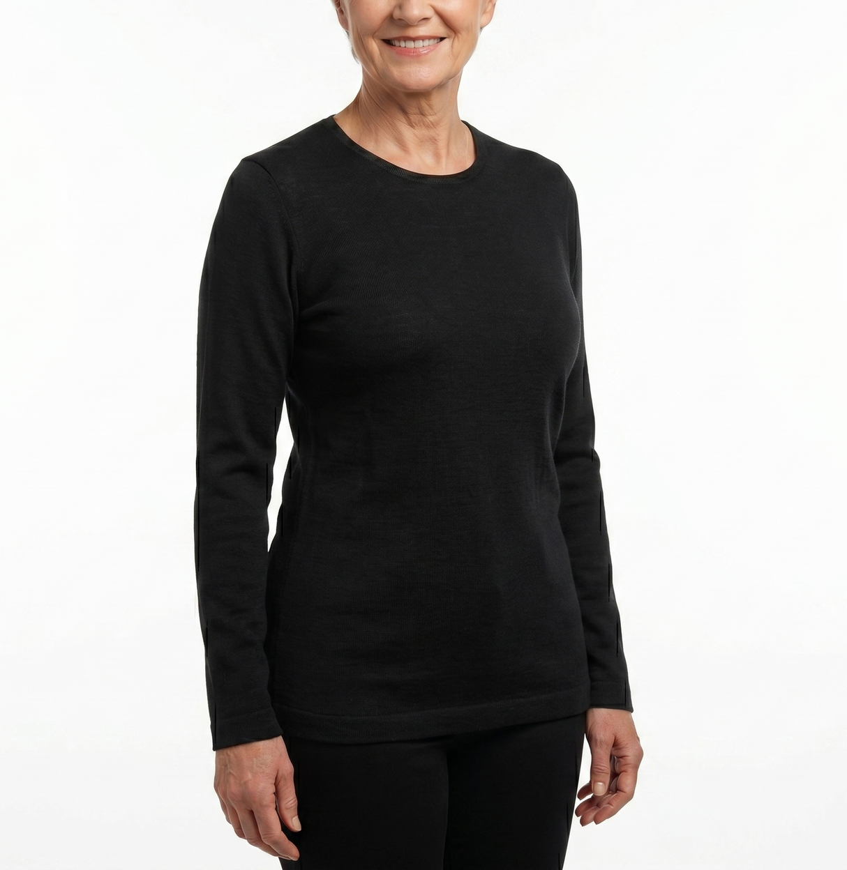 idyl Womens Pure Wool Long Sleeve Top - Black - Knit Base Layer (Made in Australia)