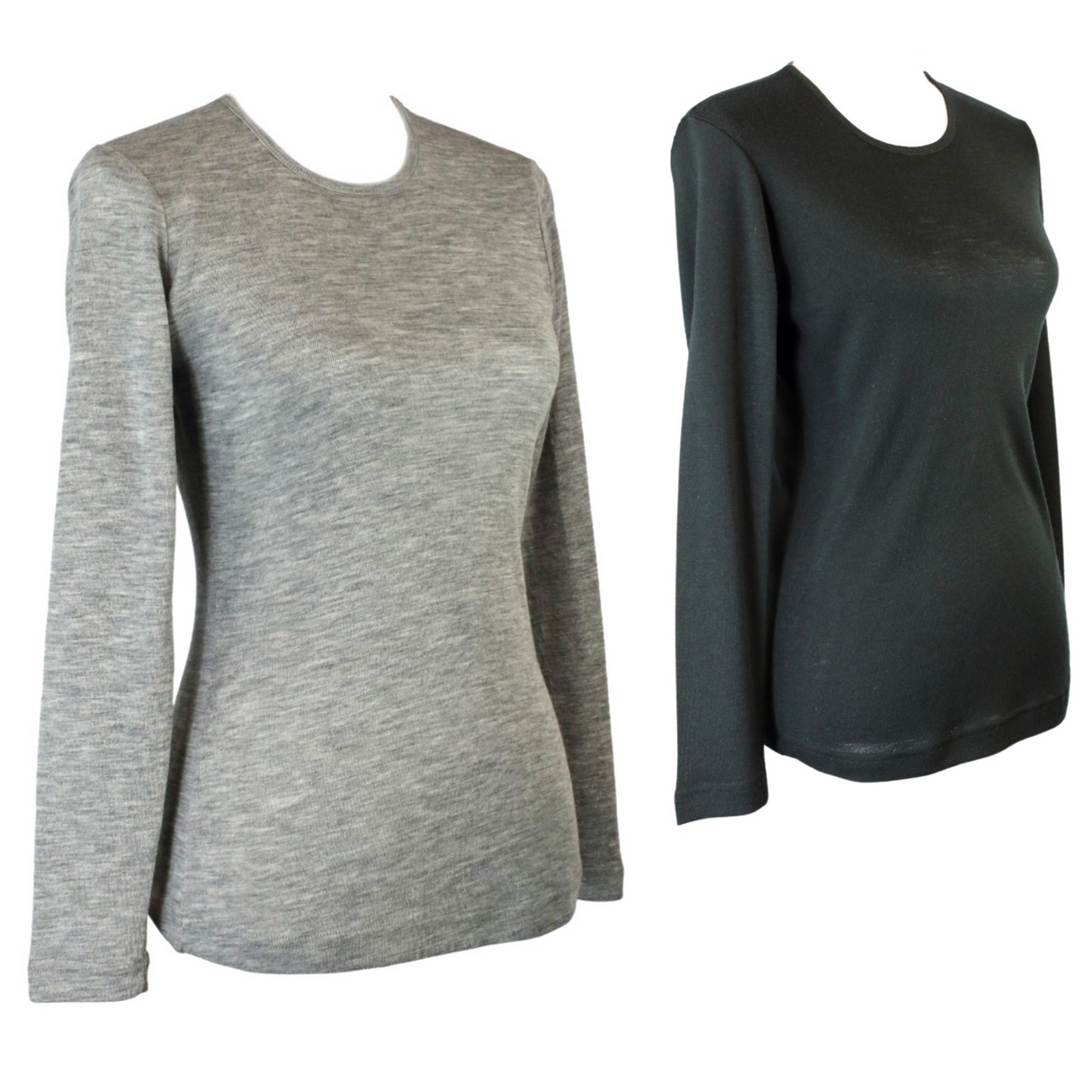 Ladies Soft Pure Wool Knit Long Sleeve Top Womens T Shirt Winter Base Layer - Made in Australia - Grey Marle