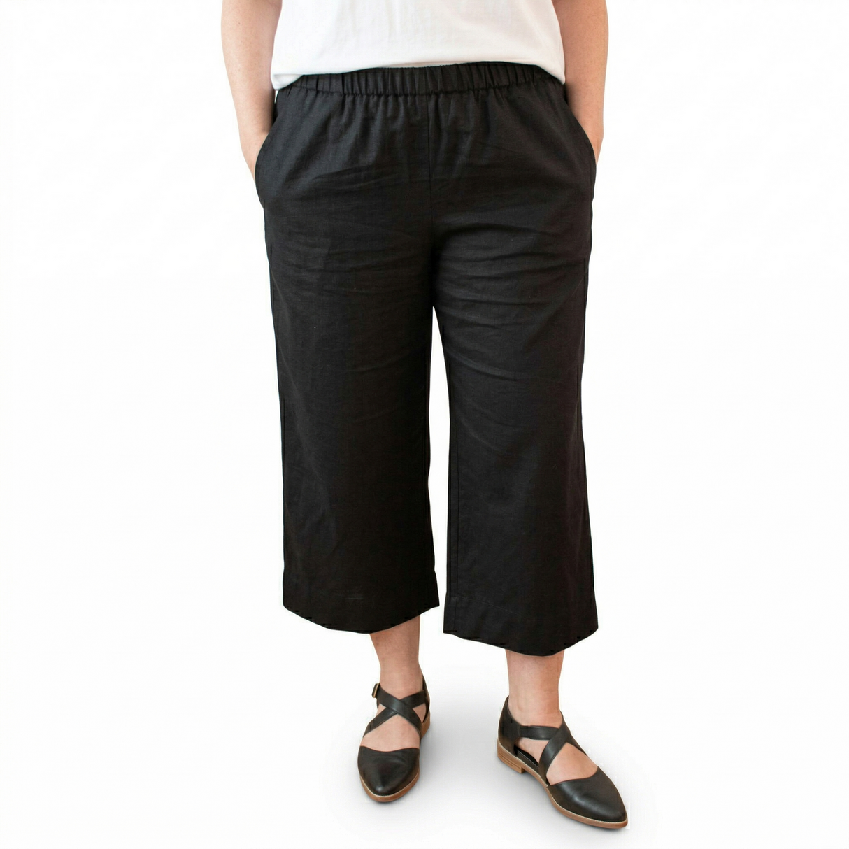 idyl Womens Linen/Cotton Crop Wide Leg Pants - Black