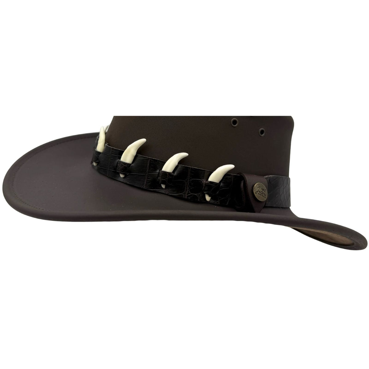 Jacaru 6582 Faux Leather Hatband with 6 Mini Bones - Brown (Adjustable 75-80cm)